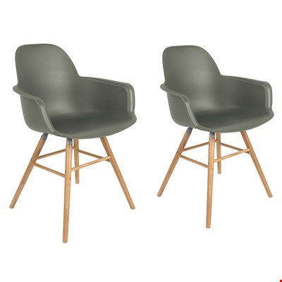 Zuiver Pair of Albert Kuip Retro Moulded Armchairs in Olive Green